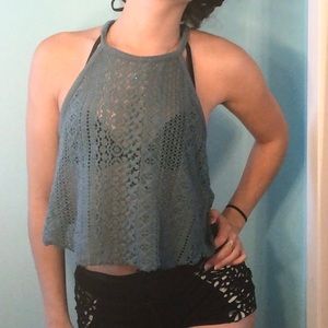 Open Knit Lace Halter Top